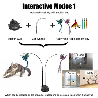 2 Wands with Base & 6 Feather Interactive Cat Toy Set